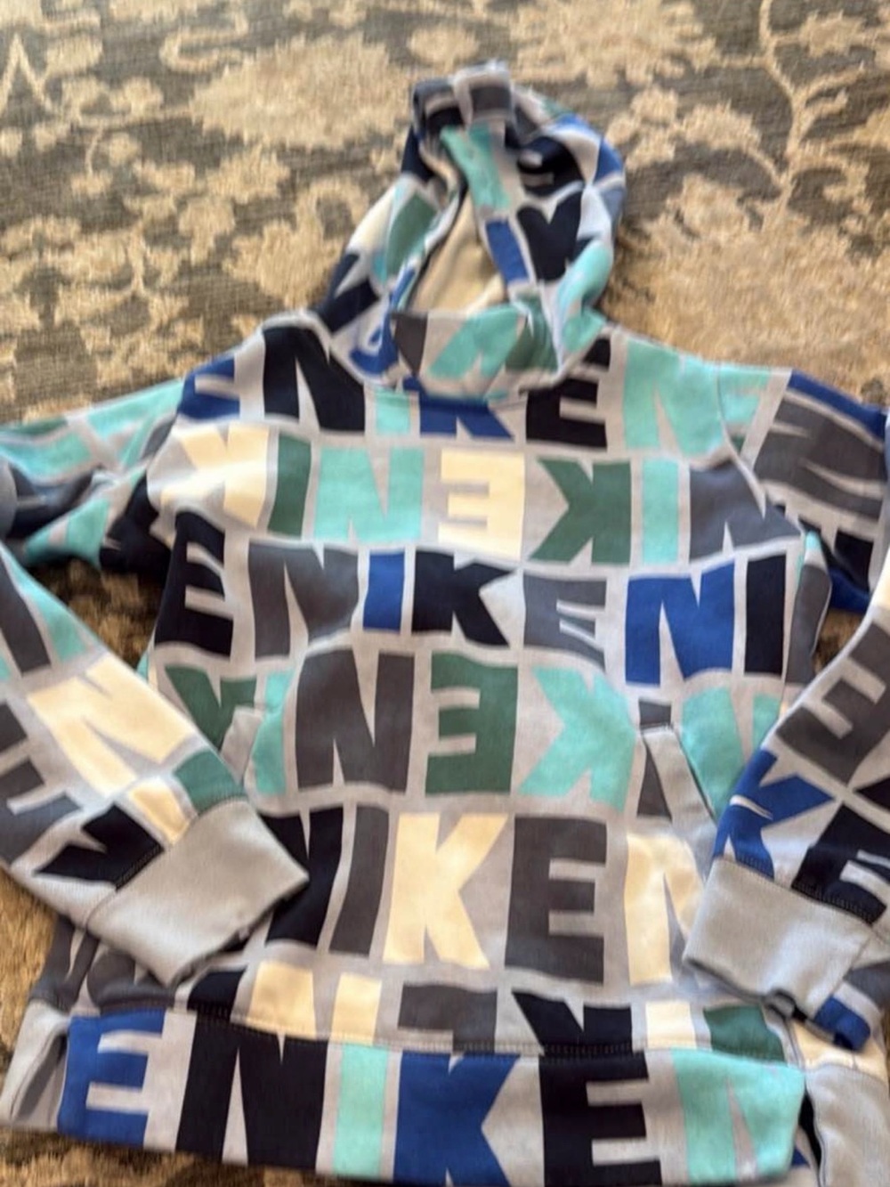 Nike Multicolor Logo Pullover Hoodie in Blue, Teal & Gray